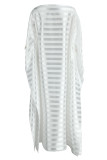 White Fashion Casual Patchwork Embroidery See-through O Neck Evening Dress