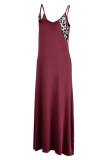 Red Sexy Casual Print Leopard Patchwork Backless Spaghetti Strap Long Dress