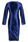 Pink Fashion Casual Solid Slit O Neck Long Sleeve Dresses