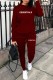 Burgundy Street Print Letter O Neck Long Sleeve Two Pieces