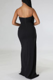Red Elegant Solid Patchwork Fold Asymmetrical Strapless Evening Dress Dresses