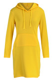 Red Fashion Casual Solid Patchwork Hooded Collar Long Sleeve Dresses