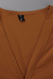 Orange Fashion Casual Solid Patchwork Slit V Neck Long Sleeve Dresses