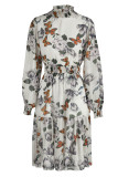 Pink Elegant Print Patchwork O Neck A Line Dresses