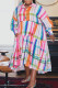 Rose Red Blue Casual Print Patchwork Turndown Collar A Line Plus Size Dresses