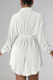 Rose Red Casual Solid Patchwork Buckle Fold Turndown Collar Dresses