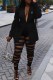 Black Elegant Letter Ripped Turn-back Collar Long Sleeve Two Pieces