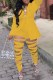 Yellow Elegant Letter Ripped Turn-back Collar Long Sleeve Two Pieces