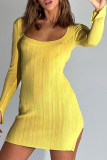 Yellow Sexy Solid Patchwork Square Collar Pencil Skirt Dresses