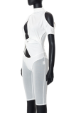 White Sexy Solid Mesh Turtleneck Skinny Rompers