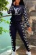 Black Casual Print Letter O Neck Long Sleeve Two Pieces