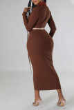 Rose Red Sexy Solid Patchwork V Neck Pencil Skirt Dresses