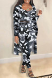 Tangerine Red Casual Print Camouflage Print Patchwork Three Pieces