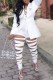 White Elegant Letter Ripped Turn-back Collar Long Sleeve Two Pieces