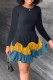 Yellow Blue Casual Solid Patchwork Fold O Neck Long Sleeve Dresses