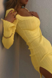 Yellow Sexy Solid Patchwork Square Collar Pencil Skirt Dresses