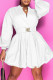 White Fashion Casual Solid Patchwork Buckle Fold Mandarin Collar A Line Dresses