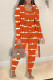Tangerine Red Casual Print Camouflage Print Patchwork Three Pieces