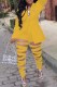 Yellow Elegant Letter Ripped Turn-back Collar Long Sleeve Two Pieces