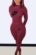 Burgundy Casual Print Letter O Neck Long Sleeve Two Pieces