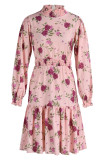 Pink Elegant Print Patchwork O Neck A Line Dresses
