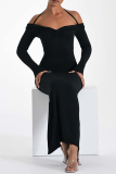 Black Sexy Solid Patchwork Halter Pencil Skirt Dresses