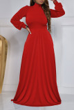 Red Casual Elegant Solid Patchwork Turtleneck Long Sleeve Dresses