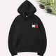 Black Casual Print Letter Hooded Collar Tops
