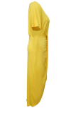 Yellow Street Solid Patchwork One Shoulder Waist Skirt Dresses