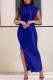 Blue Elegant Solid Patchwork Slit Fold Half A Turtleneck One Step Skirt Dresses