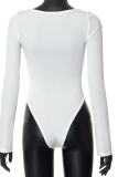 White Sexy Solid Hollowed Out U Neck Skinny Bodysuits