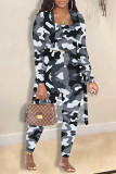 Tangerine Red Casual Print Camouflage Print Patchwork Three Pieces