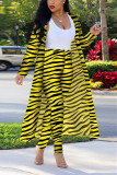 Red Fashion Casual Zebra Print Long Sleeve Two-Piece Suit