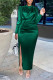 Green Casual Solid Patchwork Slit Fold O Neck One Step Skirt Dresses