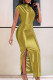 Gold Elegant Solid Patchwork Slit Fold Half A Turtleneck One Step Skirt Dresses