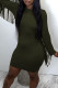 Olive Green Sexy Solid Tassel Patchwork O Neck Pencil Skirt Dresses