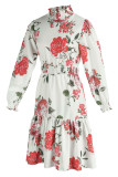 Pink Elegant Print Patchwork O Neck A Line Dresses