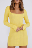 Yellow Sexy Solid Patchwork Square Collar Pencil Skirt Dresses