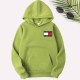 Green Casual Print Letter Hooded Collar Tops