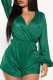 Green Casual Solid Patchwork V Neck Regular Rompers