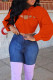 Orange Casual Street Solid Hollowed Out Patchwork Hooded Collar Tops