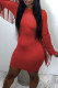 Red Sexy Solid Tassel Patchwork O Neck Pencil Skirt Dresses