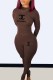 Coffee Casual Print Letter O Neck Long Sleeve Two Pieces