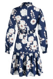 Pink Elegant Print Patchwork O Neck A Line Dresses