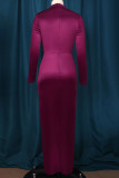 Blue Casual Solid Patchwork Slit Fold O Neck One Step Skirt Dresses