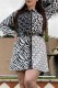 Black Elegant Print Patchwork Letter Turndown Collar Shirt Dress Dresses