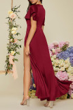 Red Casual Elegant Solid Patchwork Slit V Neck Straight Dresses