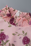 Pink Elegant Print Patchwork O Neck A Line Dresses