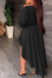 White Casual Solid Patchwork Asymmetrical Off the Shoulder Long Sleeve Two Pieces
