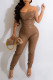 Brown Sexy Solid Patchwork Zipper Strapless Skinny Jumpsuits